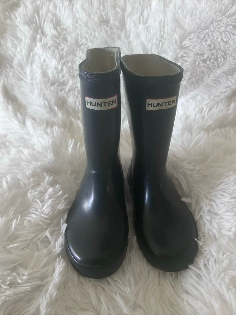 Used Little Girls Hunter Navy Mid-Calf Rubber Rain Boots sz 12